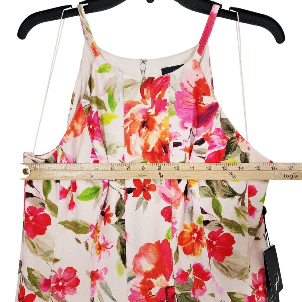 Adrianna Papell Floral Border Short Dress Size 16 Champagne Multi With Tags - Picture 4 of 11